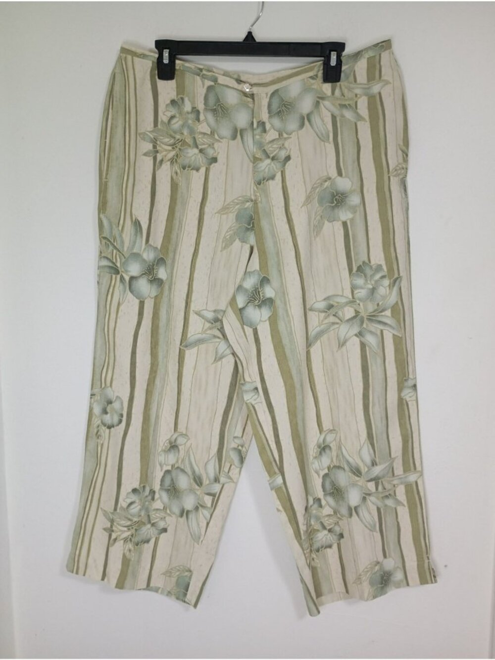 Tommy Bahama 100% Silk Wide-Leg Pants Floral Size 16 Beige Green Womens